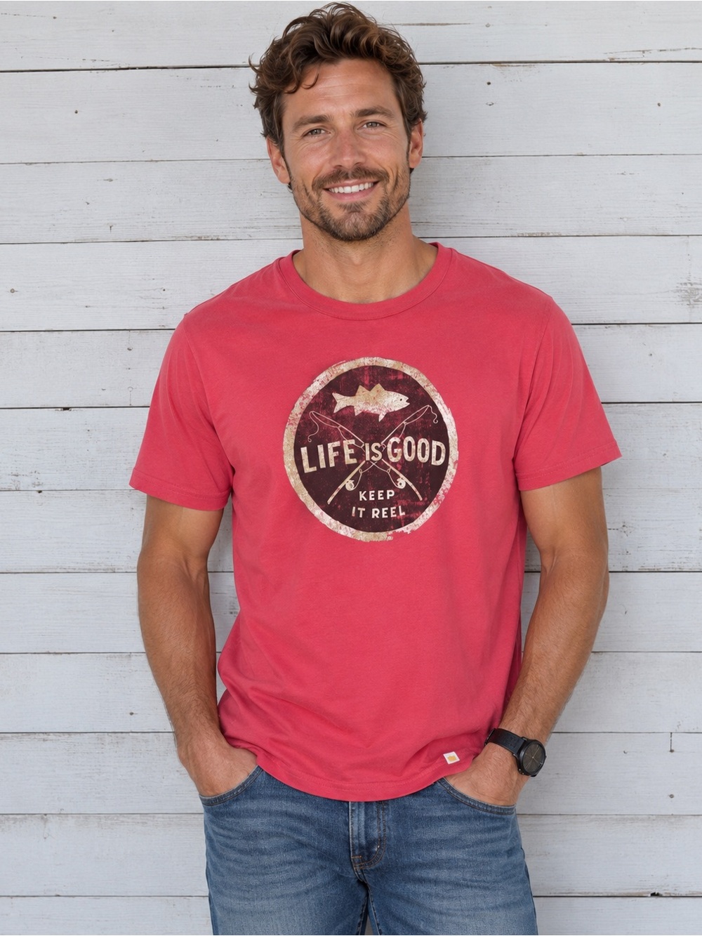 Life is Good Keep It Reel Smooth Tee Short Sleeve Graphic T-Shirt Size Medium